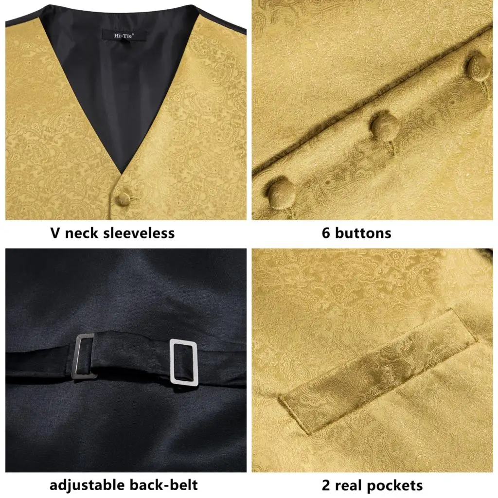 Brand New Mens Suit Dress Vests Necktie Hankerchief Cufflinks Set Silk Slim Fit Male Waistcoat Jacquard Waist Jacket Gilet Homme