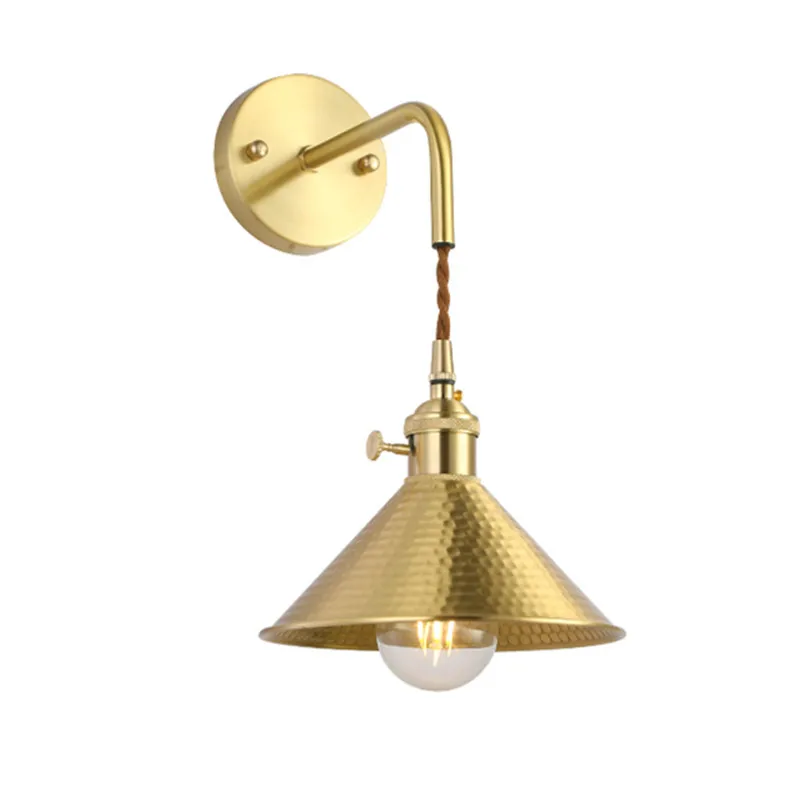 American brass sconce minimalist cone wall lamp e27 bedside bedside restaurant bar cloakroom industrial rustic light