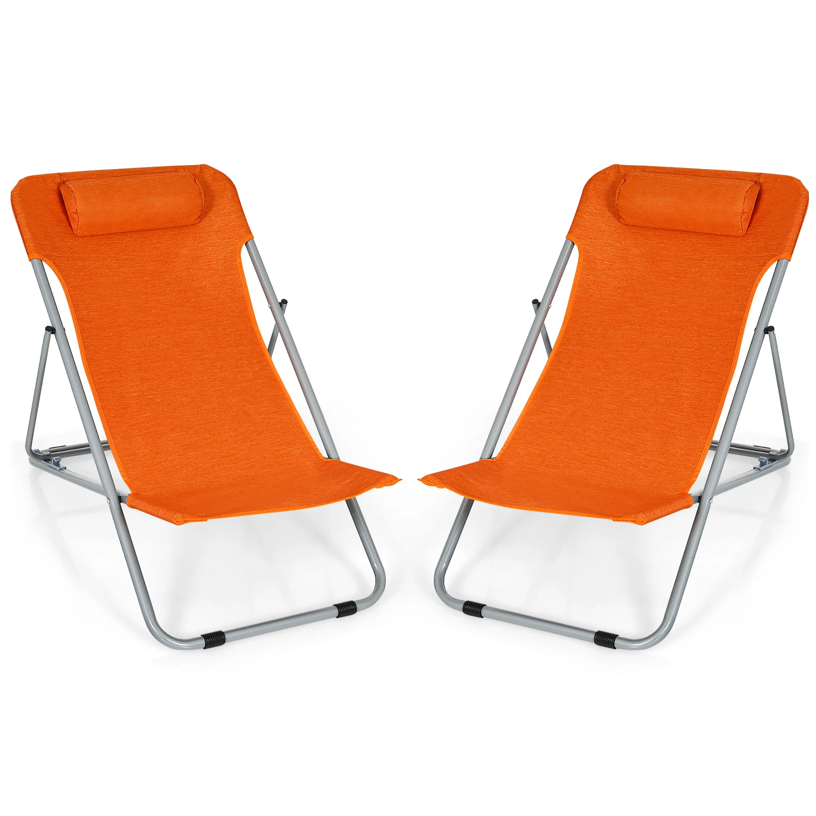 Patiojoy Set of 2 Beach Chair Portable 3-Position Lounge Chair w/Headrest Orange