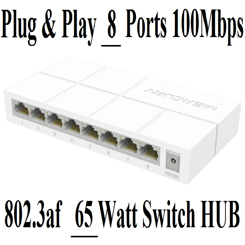 Conmutador MCU PoE de 8 puertos, 7 PoE, 65W, 100Mbps, IEEE802.3af, para cámara PoE o AP, etc., interruptores de red, Plug & Play, Hub Ethernet rápido