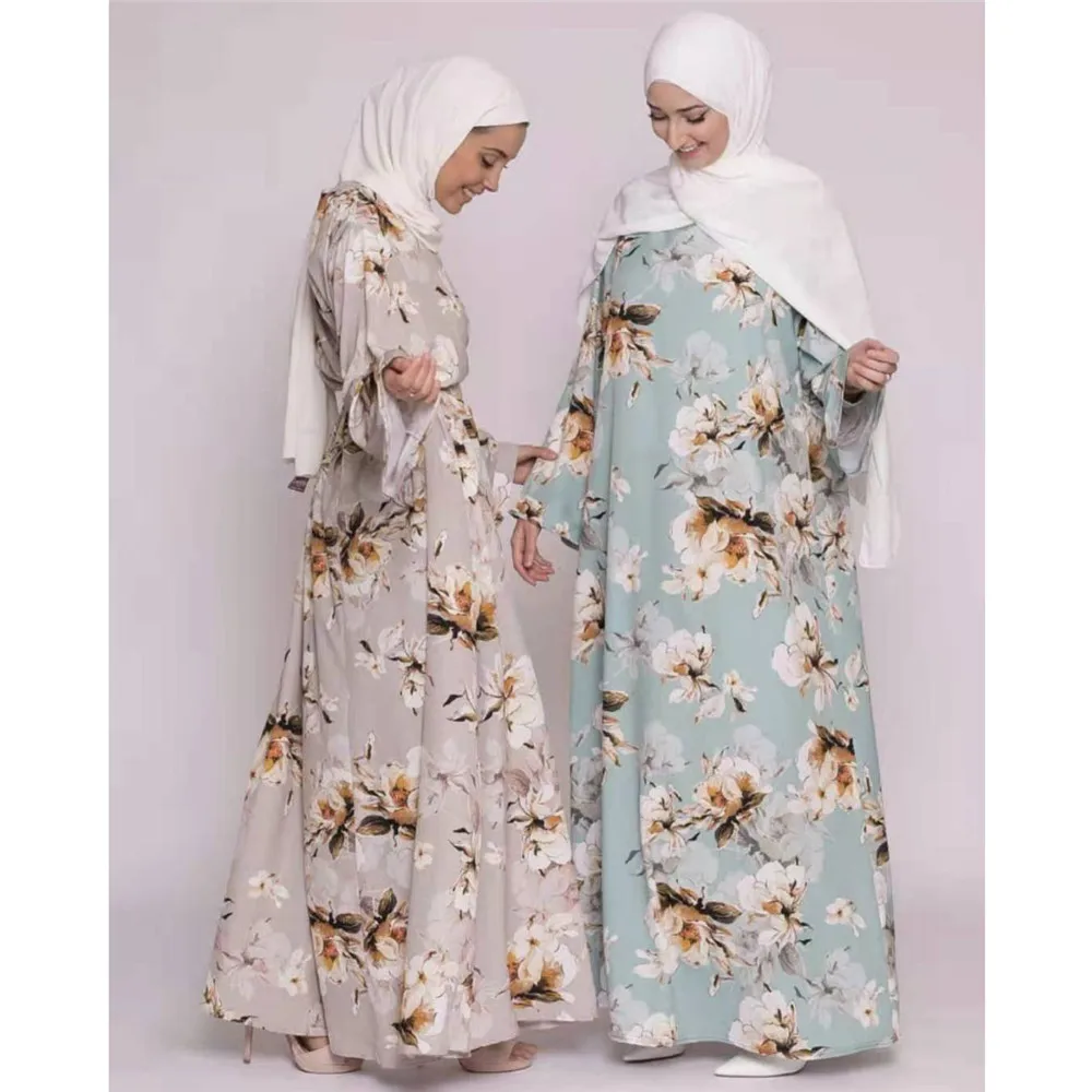 

Women Floral Print Maxi Dress Muslim Abaya Dubai Kaftan Eid Ramadan Islam Clothing Saudi Arabic Robe Marocain Djellaba Jalabiya