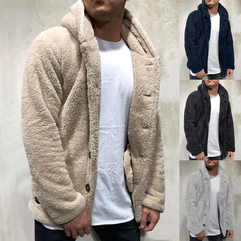 Winter Warm Men Thick Hoodies Tops Fluffy Fleece Fur Hooded Jacket Coat Outerwear Long Sleeve Cardigans Coat Sweatshirts 2021