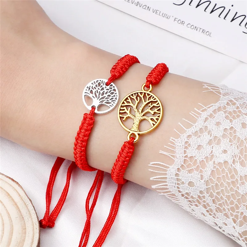 2Pcs/Set Braided Life Tree Bracelets For Women Men Handmade Nylon Knot Thread Adjuatable Bangles Friendship Lucky Jewelry Gifts