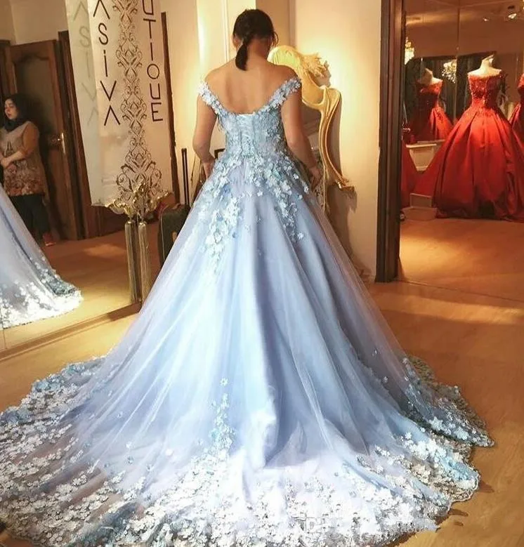 2020 Quinceanera Áo Nón Tay Người Yêu Xanh Da Trời Voan Tay Hoa Sweet 16 Tầng Dài Đảng Hứa Váy Dạ Hội