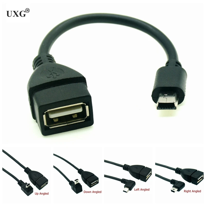 90 degree right angled USB A Female to Mini USB B Male Cable Adapter 5P OTG V3 Port Data Cable For Car Audio Tablet For MP3 MP4