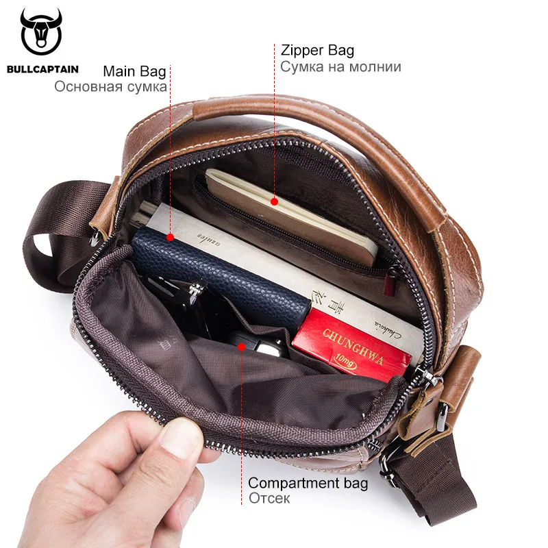 BULLCAPTAIN  Brand Leather Men Bag Casual Business Leather Mens Shoulder Messenger Bag Vintage Men\'s Crossbody Bag Male Bag