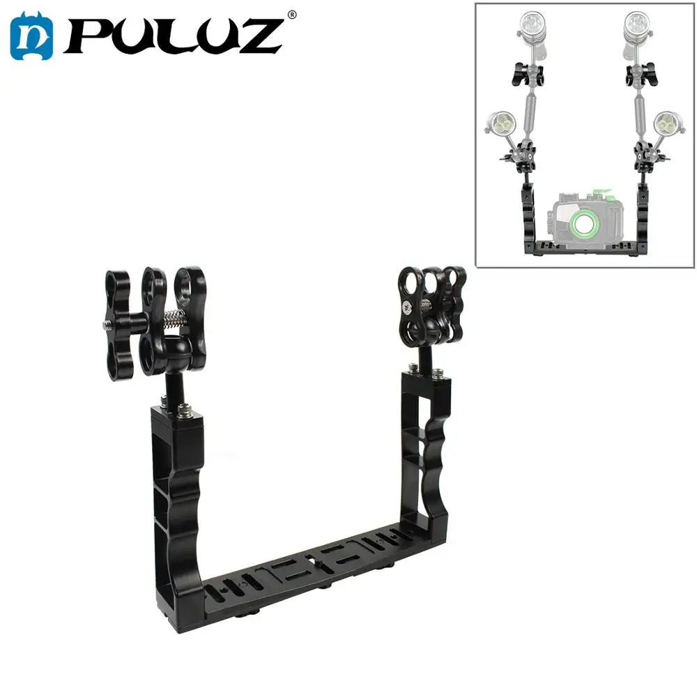 PULUZ Dual Handle Aluminium Diving Tray Stabilizer Rig with Dual Balls Aluminum Alloy Clamp for Underwater Camera Housings Case