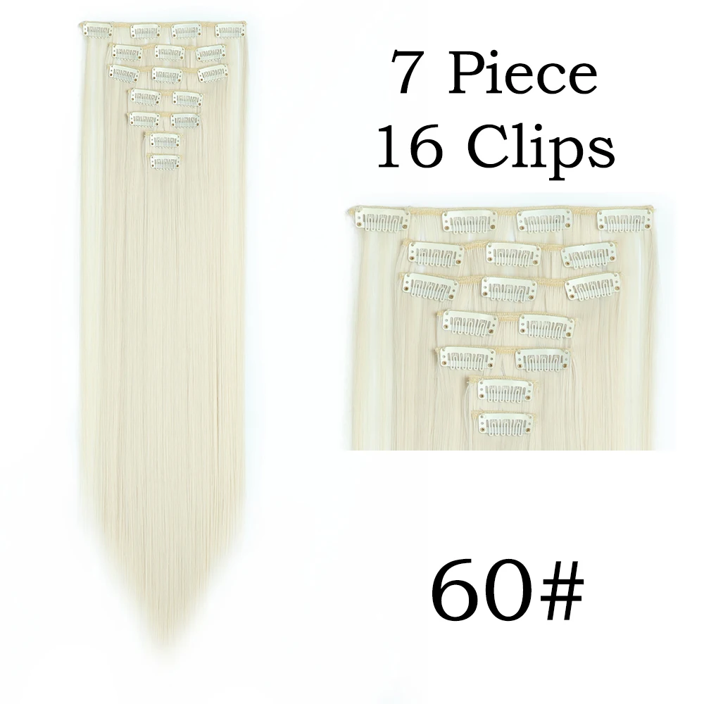 24 Zoll 16 Clips in Haarverlängerungen Lange glatte Frisur Synthetische blonde schwarze Haarteile Hitzebeständiges Kunsthaar