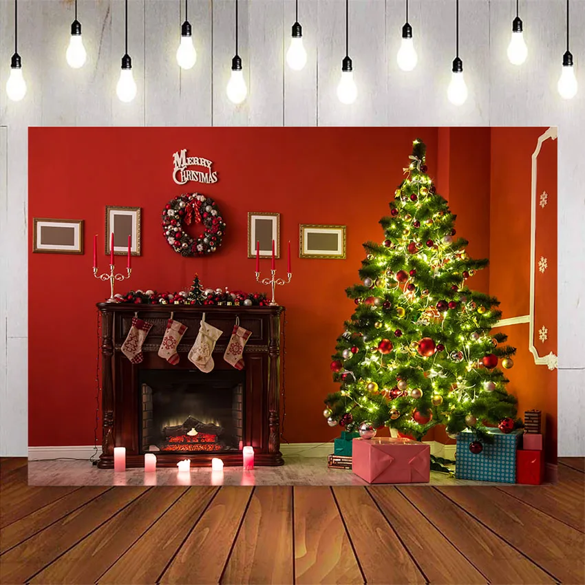 Frohe weihnachten fotografie hintergrund retro kamin foto hintergrund x-mas baum hintergrund für foto studio geschenke kulissen
