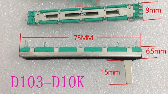 

50pcs 7.5CM 75mm D10K dual channel mixer fader potentiometer D103 6Pins 10K D103 D10KX2