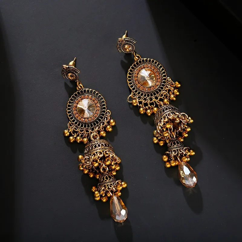 2022 Women's Vintage Ethnic Silver Color Indian Jhumka Bell Tassel Earrings Retro Gypsy Drop Earrings Brincos Jewelry