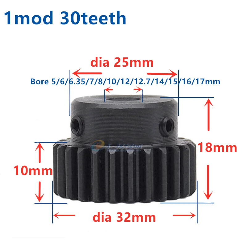 

3pcs Spur Gear pinion 30T 30Teeth Mod 1 Bore 5/6/6.35/8/10/12/12.7/15/17mm positive gear 45# steel cnc gear rack transmission RC