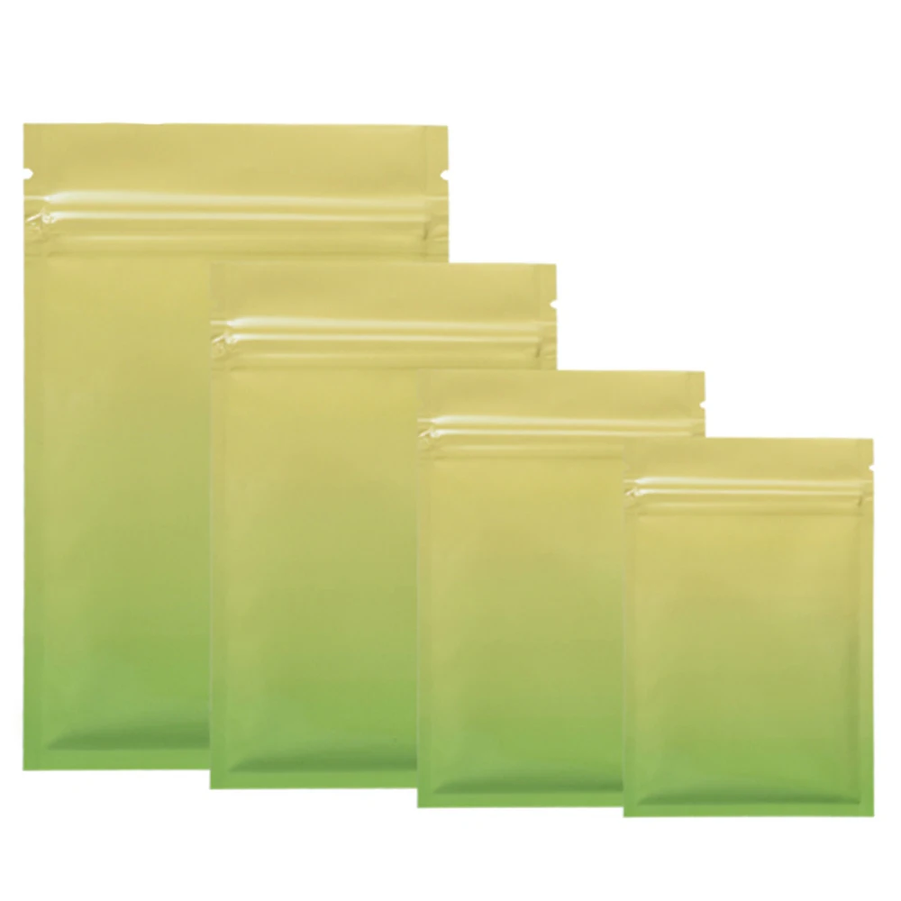 50pcs Yellow Green Gradient Heat Sealable Food Safe Storage Bag Flat Ziplock Pouches Aluminum Foil Zip Lock Mylar Bags