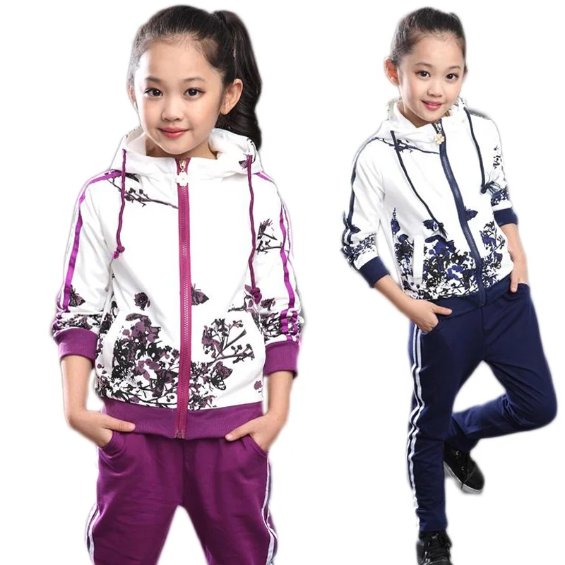 Clothing Set Girls Clothes Jacket Floral Zipper Kids Hoodies Pants Kids Tracksuit For Girls Clothing Sets Sport Suit 2021 Spring