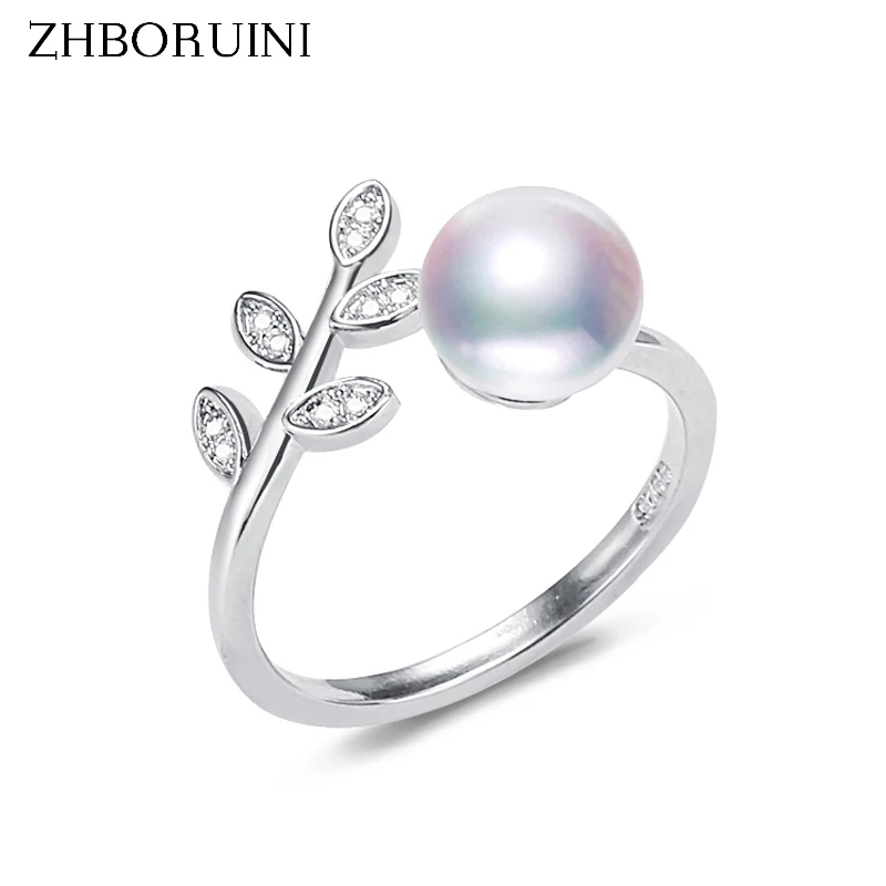 ZHBORUINI 2024 Leaf Pearl Ring 100% Real Natural Pearl Gold And Silver Color Adjusted 925 Sterling Silver Ring Women Jewelry