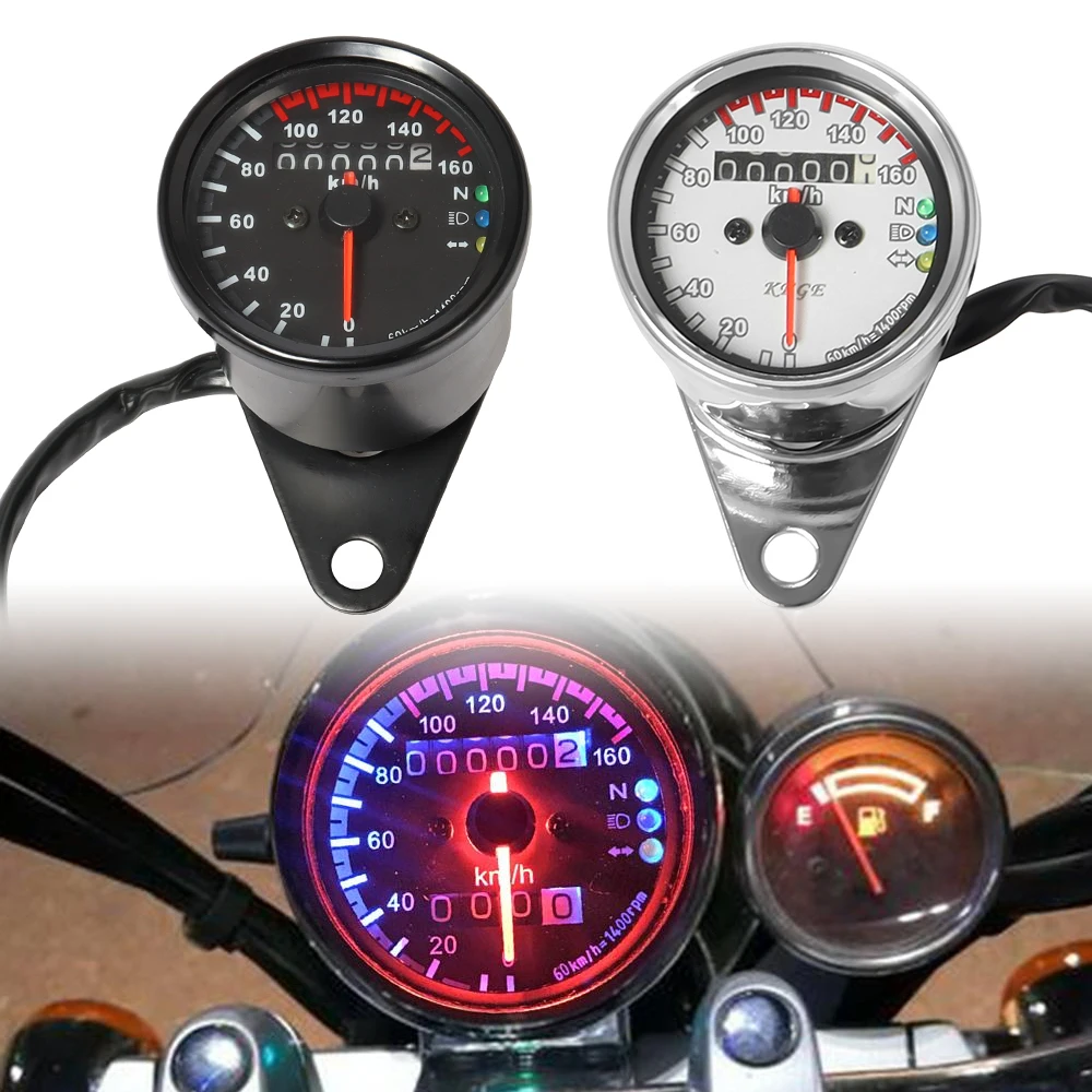 

Universal Chrome/ Black Motorcycle Speedometer Odometer Gauge 0-160 km/h Instrument with LED Indicator For Harley Cafe Racer