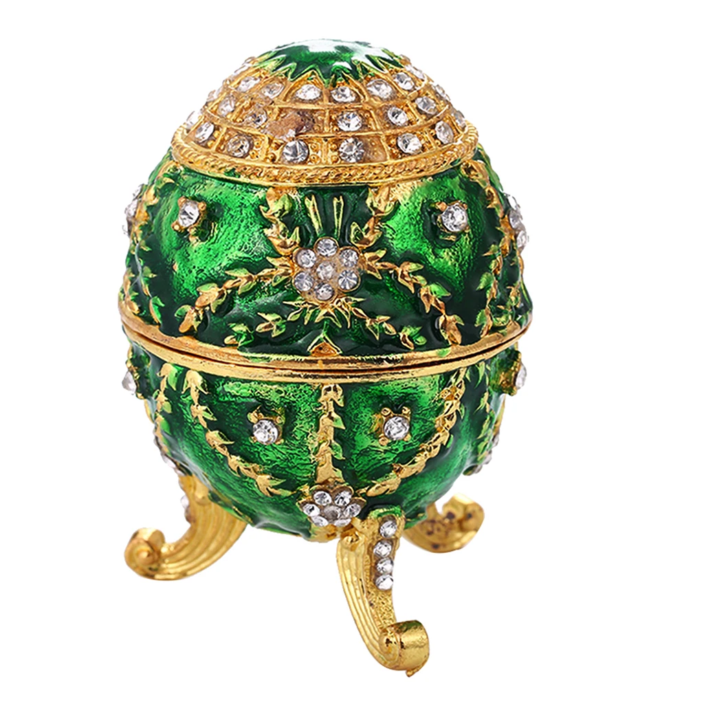 Enamel Green Flower Jewelry Box Faberge Cute Gift Box Decoration Easter Egg