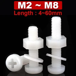3 in 1 Three-piece Combination White Nylon Screw Nut Washer Set Round Head Cross Bolt Plastic Insulated Screw M2 M2.5 M3M4M5M6M8