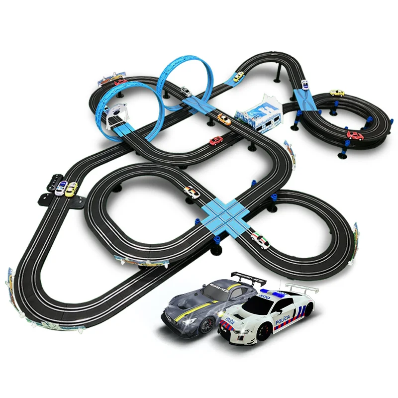 Juguete de carreras de pista 1:64, juego de juguetes de vía férrea eléctrica, pista de carreras, coche de Control remoto doble, juguetes para niños,