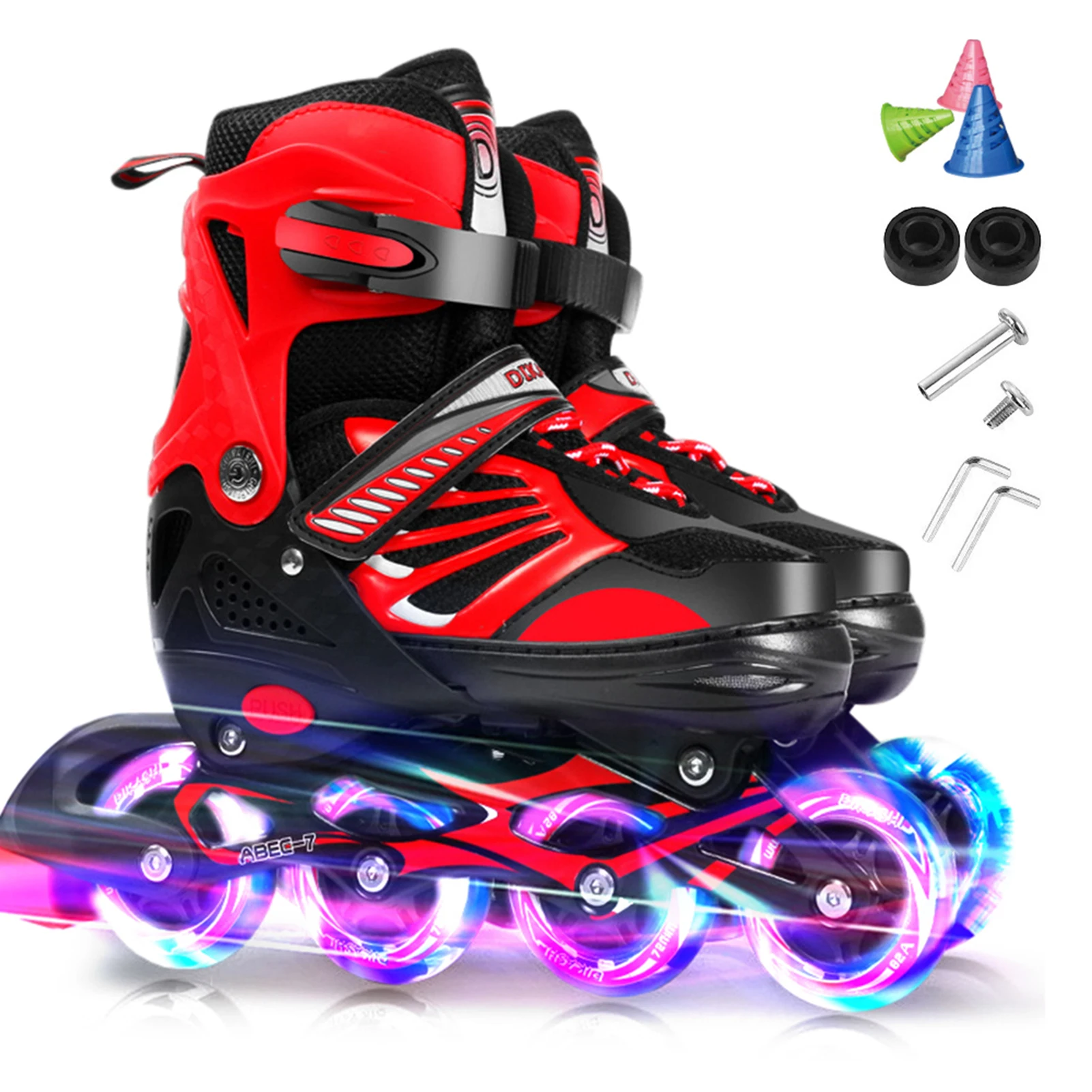 Adjustable Illuminating Inline Skates with Light Up Wheels for Kids and Youth Girls Boys Inline Skates rollers on 4 wheels