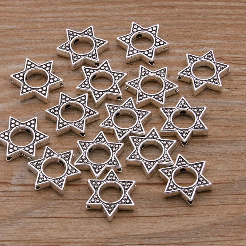 20Pcs 13X13MM Two-sided Six Pointed Star Small Hole Bead Natural Charms For DIY Necklace Bracelets Jewelry Handmade Making