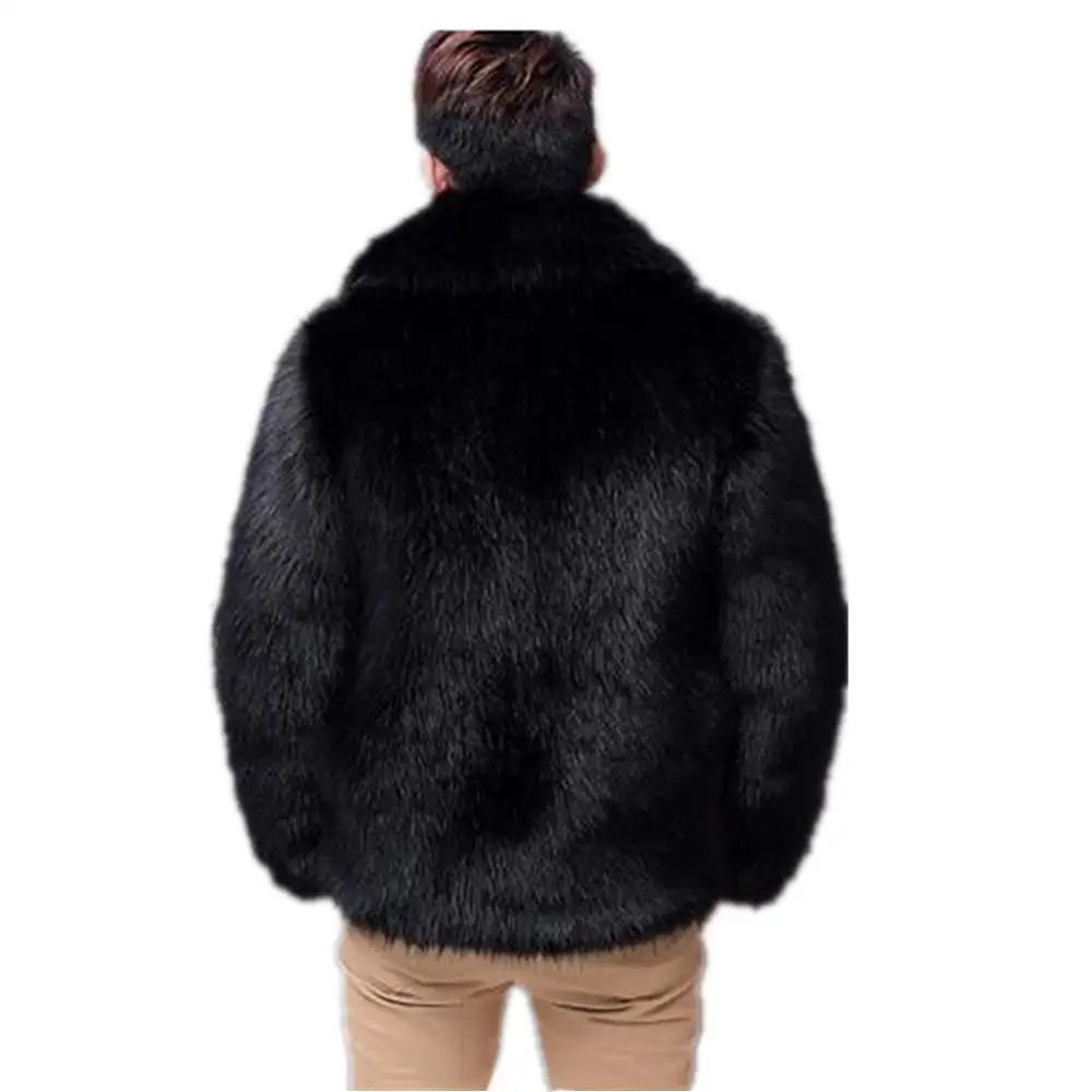 Men\'s Winter Overcoat Thick Warm Faux Fur Coat Black Fur Jacket Luxury Long Sleeve Parka Outerwear for Men