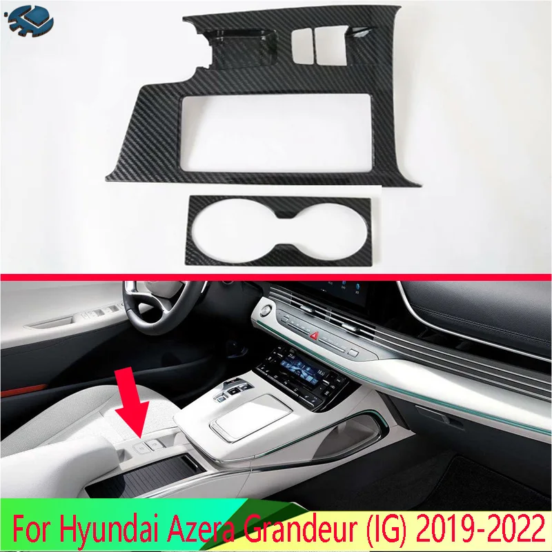 For Hyundai Azera Grandeur (IG) 2019-2022 Carbon Fiber Style Front Center Console Cup Drink Holder Cover Trim Bezel Frame