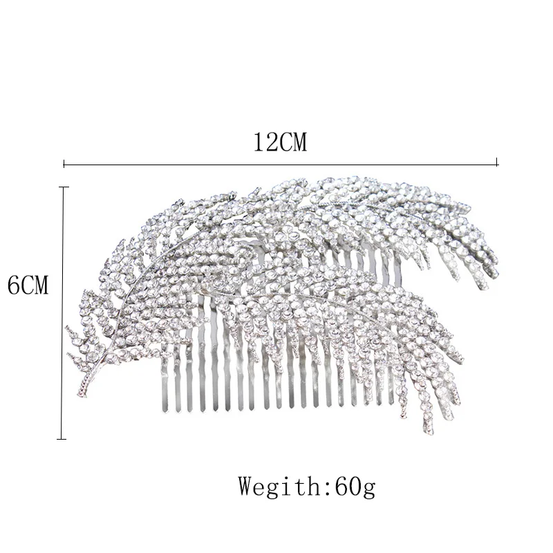 TREAZY Diamante Rhinetone Crystal Feather Bridal Hair Combs Vintage Silver Color Brides Tiara Women Wedding Hair Accessories image 6