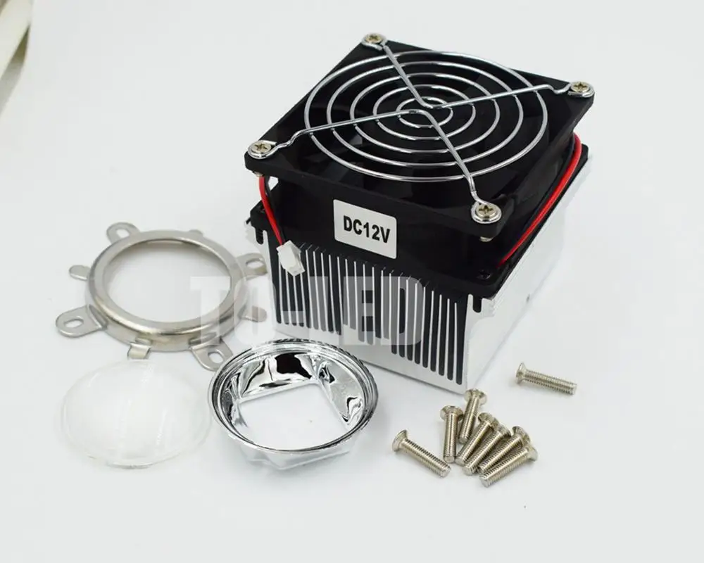 60/90/120degree Angle 44mm Optical Glass Lens with Aluminum Heatsink Fans Kits 20W 30W 50W 100W 120W High Power Led Radiator