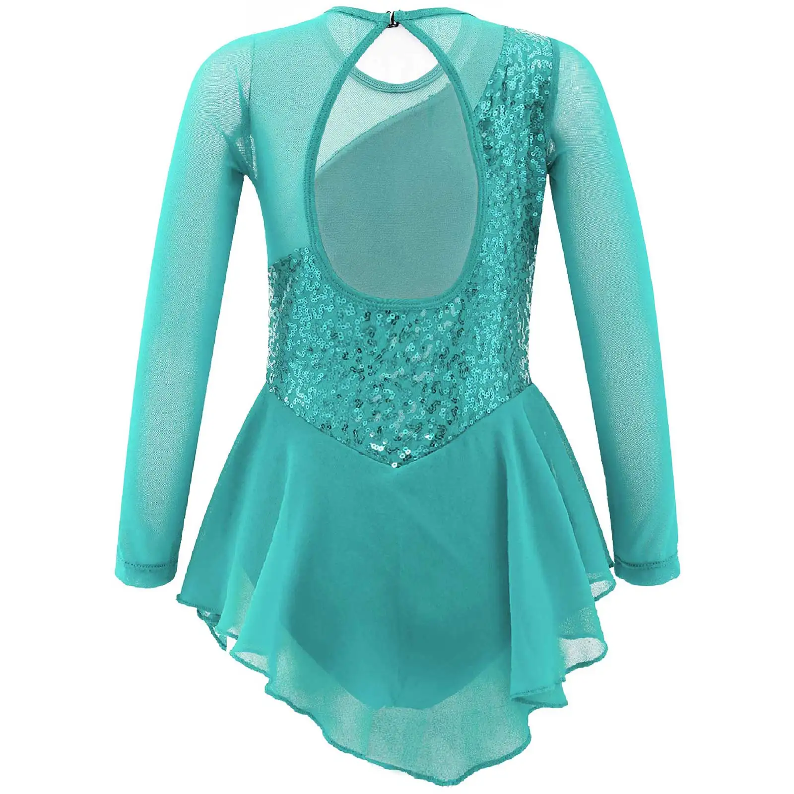 Bambini ragazze paillettes danza classica body figura pattinaggio su ghiaccio vestito manica lunga maglia giuntura gonna Tutu ginnastica body Costume