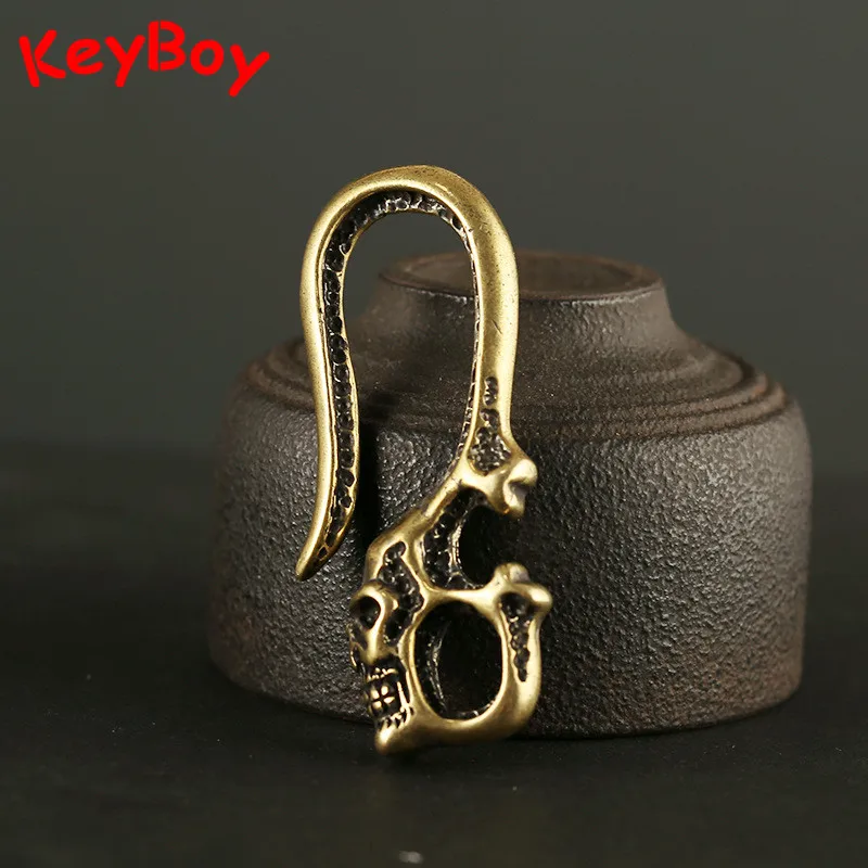 Pure Copper Cloth Buckle U-shaped Hook Buckle Brass Skull Head Keychains DIY Handmade Leather Keyrings Accessories Key Chains