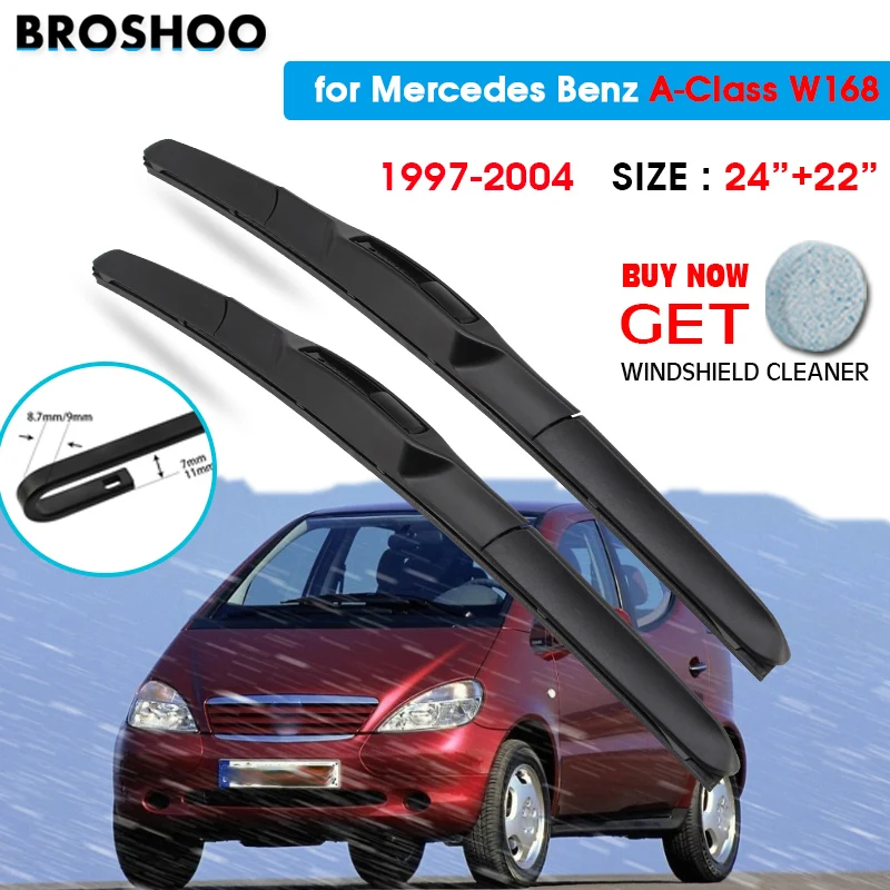 

Car Wiper Blade For Mercedes A-Class W168 24"+22" 1997-2004 Auto Windscreen Windshield Wipers Window Wash Fit U Hook Arms