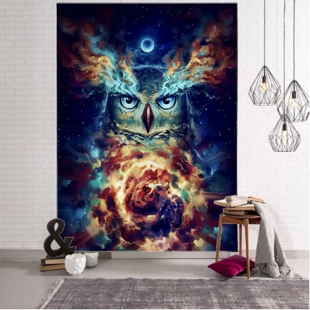 Psychedelic animal tapestry bedspread lion tiger owl fabric wall hanging living room bedroom hippie lace bohemian decoration