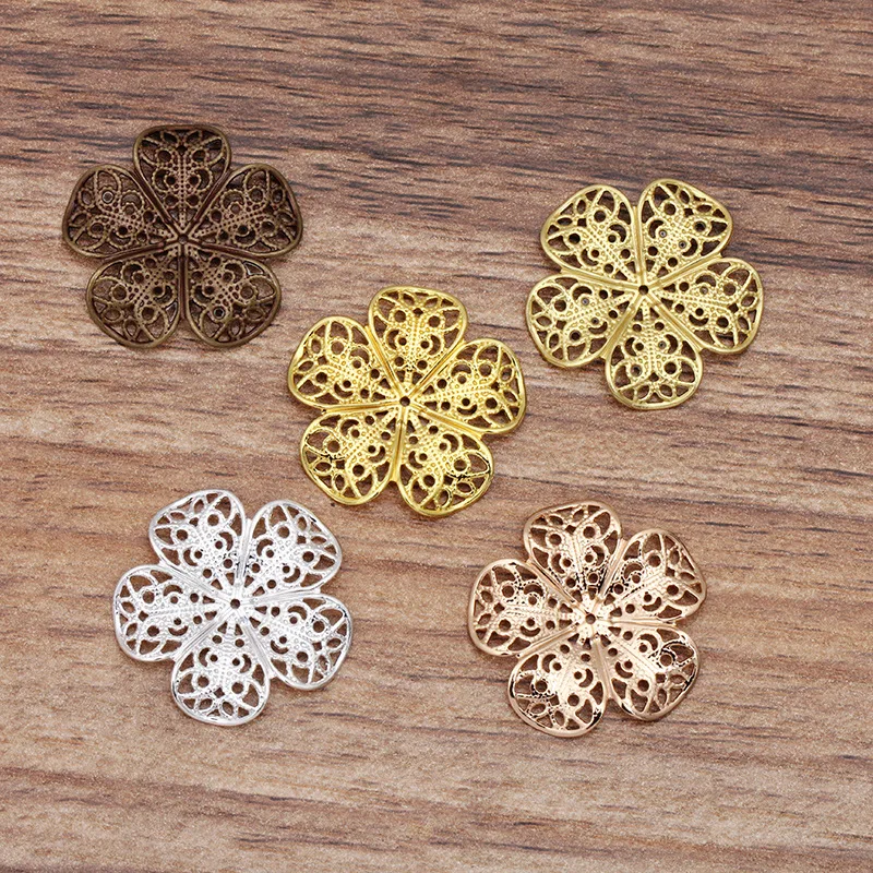 10pcs/lot 25MM Brass Filigree Flower Beads Caps Arched Petals Jewelry Accessories Parts Earrings Bracelet Making DIY 0462