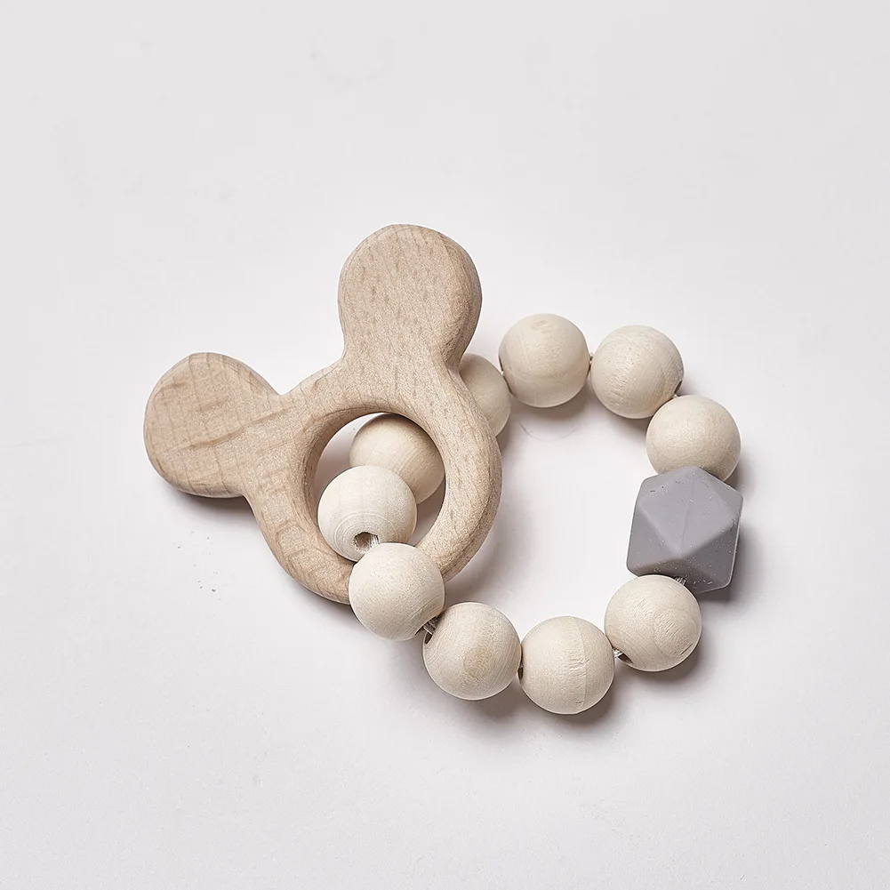 Baby Nursing Bracelets Wood Teether Silicone Beads Teething Wood Rattles Toys Baby Teether Bracelets Nursing Toys Gift
