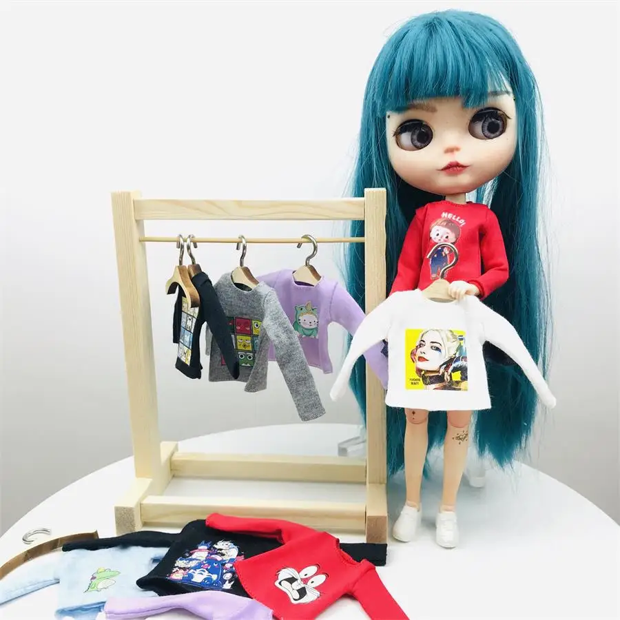 New 1PCS Cute Blyth  Long T-shirt Black/Pink/Red/White/gray Tops for Licca ,Barbies,Azone 1/6 BJD Dolls Clothes