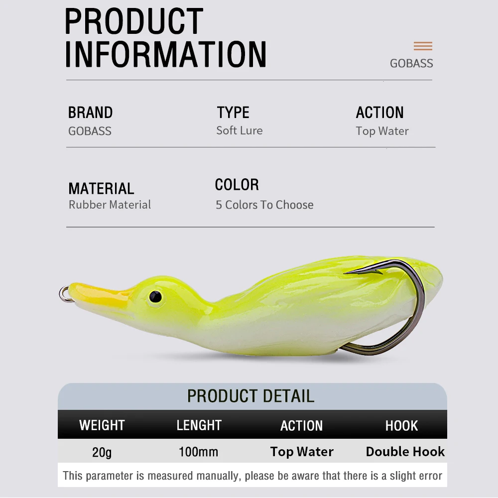 GOBASS Soft Duck Baits Shad Silicone Fishing Lures Crank Wobblers For Fishing Tackle Bait 100mm 20g Topwater Crankbait Pike Lure