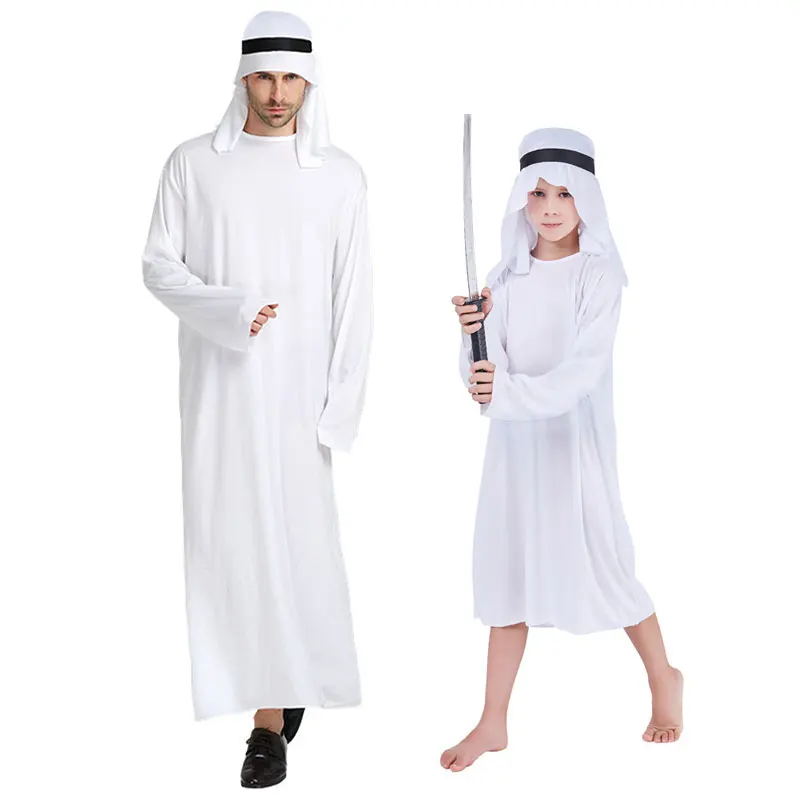 Men Halloween Cosplay Robe White Arab Arabian Prince Costumes Arabian Sheik Costume Kids Boys Middle East Fancy Cosplay for Men