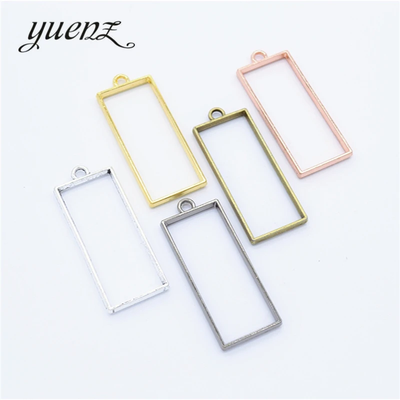 YuenZ 6pcs 7Color rectangle Charm Alloy Jewelry Accessories Rectangle Charm Hollow Glue Blank Pendant Tray Bezel 34*19mm B174