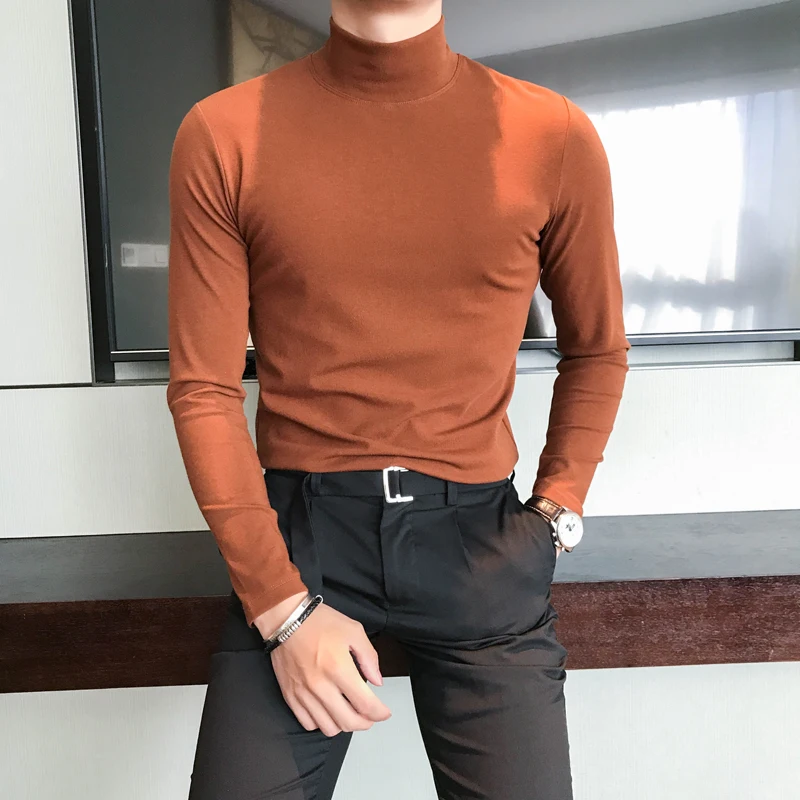 Black Turtleneck Slim Fit Sweater Korean Fashion Clothing Winter Knitted Bottom Shirts Red Christmas Sweater Man Clothing Green