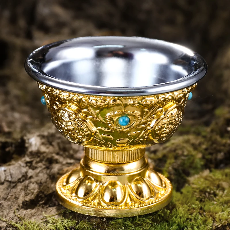 Water supply cup Buddha front gilt eight auspicious water supply bowl copper alloy seven for holy water