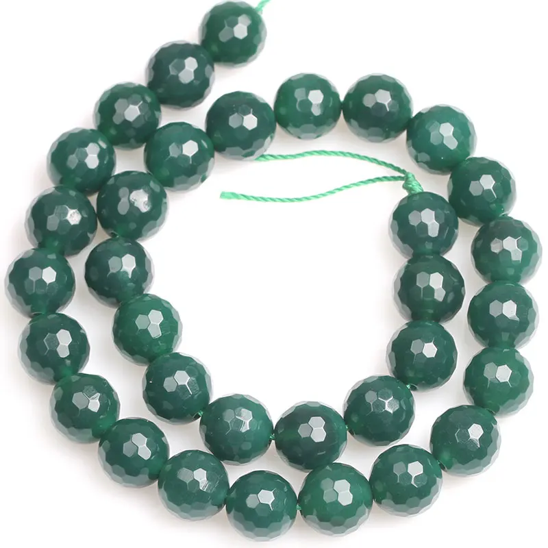 Natural Stone Green Agates Faceted Round Bead For Jewelry Making Strand 15 Inch DIY Bracelet Necklace 6mm 8mm 10mm