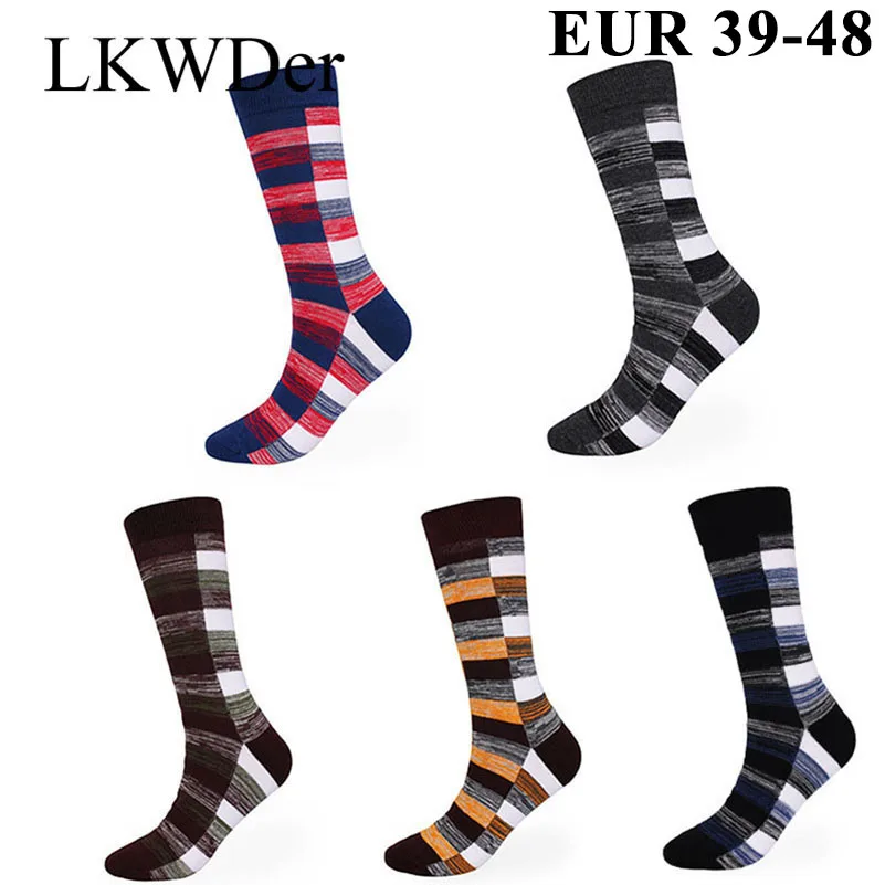 

LKWDer 5 Pairs Mens Happy Socks Long Tube Crew Big Large Plus Size39-48 All-match High Quality Cylinder Lattice Male Socks Meias