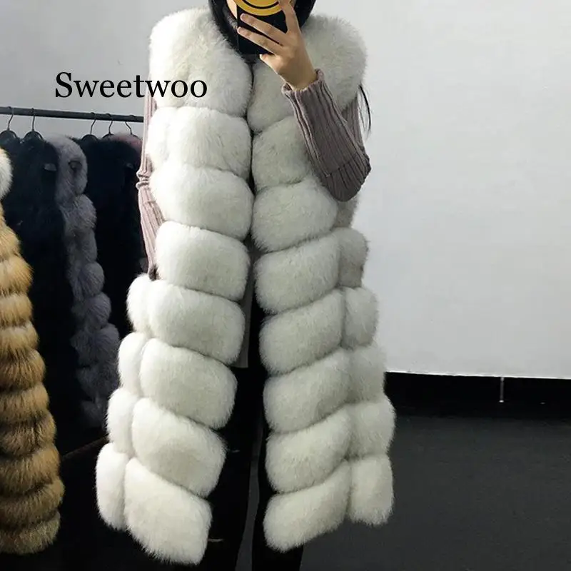 

Faux Fur Coat Autumn Winter Women 2020 Fashion Casual Warm Slim Sleeveless Long Faux Fox Fur Vest Winter Pockets Jacket Women