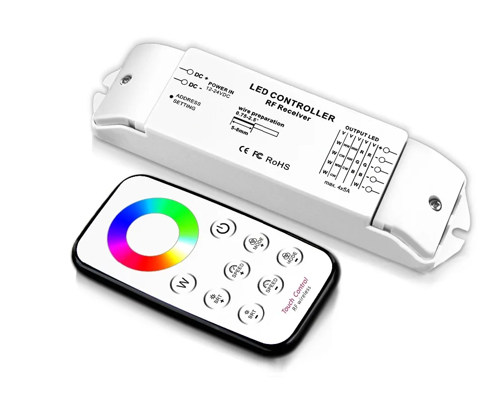 DC12V-24V  led dimmer Receiver controller+RF wireless remote    RF wireless  dimming/CCT/RGB/RGBW/CW/CCTT   LED Strip Tape