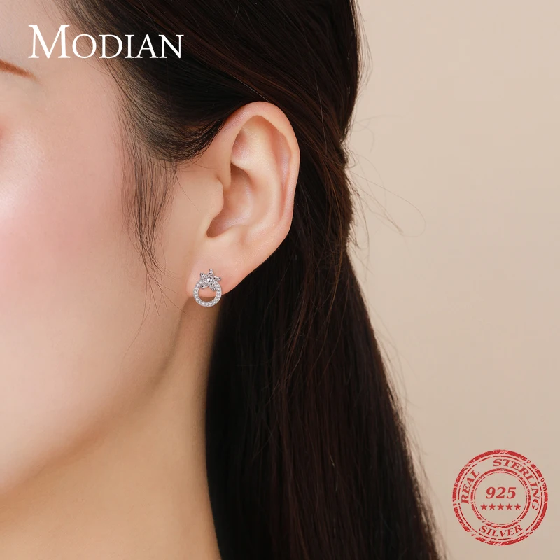 MODIAN 925 Sterling Silver Plant Flower Round Fashion Stud Earrings For Women Wedding Statement Fine Jewelry Daily Accessories