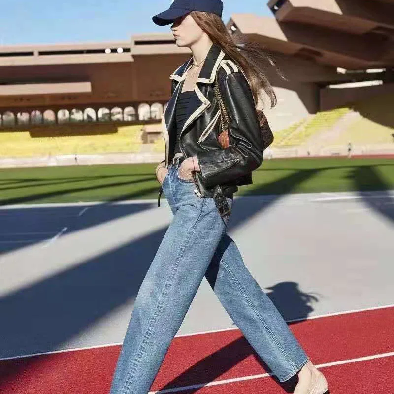 Imagem -06 - Jaqueta de Couro Genuíno Feminina com Cinto Cabolsas de Pele de Carneiro Roupas Femininas Modelo Locomotivo Importação Primavera Nova Chegada 2023