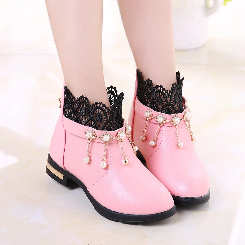 Fashion New Autumn Girl Lace Lace Tassel Leather Boots For Kids Ankle Boots Princess Children Shoe 4 5 6 7 8 9 10 11 12 Year Old