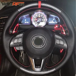 WCaRFun Leather Carbon Fiber Steering Wheel Cover for Mazda 3 Axela Mazda 6 Atenza Mazda 2 CX-3 CX-5 2013 2014 2015 2016 2017