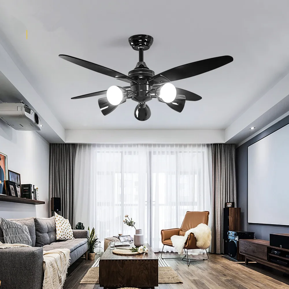 48 inch luxury ceiling ventilator lamp fan with lights remote control rotates 90 degrees Piano black fans lamps ligh lighting